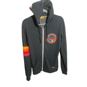 Aviator Nation Austin TX Hoodie Unisex Size M Logo Zip Sweater Rare Charcoal